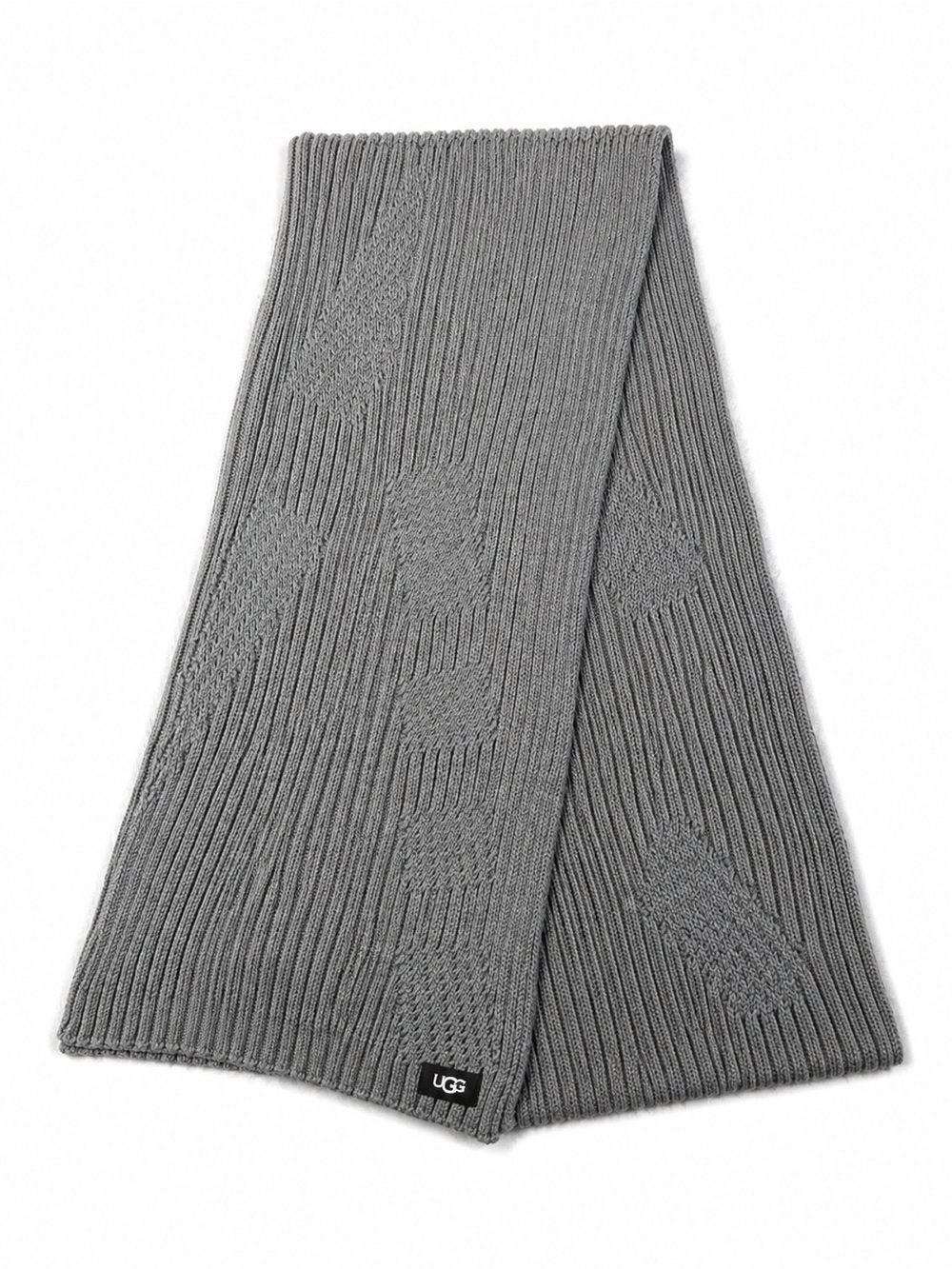 UGG Men's Gray Ribbed Knit Scarf with Subtle Paw Motif